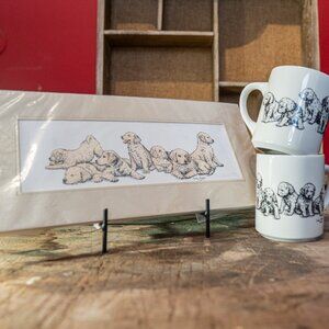 Golden Retriever Puppy Signed Art and Mug Collection by Cindy Farmer - Vintage